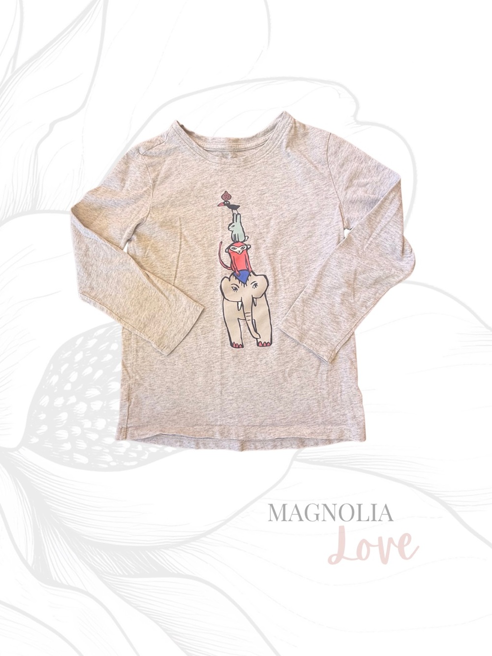 🐘 Tea Collection Light Grey Long Sleeve Tee Zoo Animal Totem Graphic 6